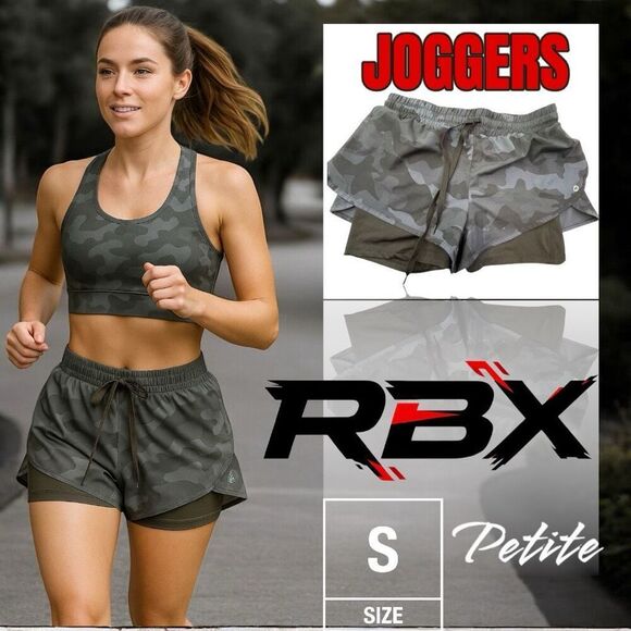RBX Women's Camouflage Mid Rise Activewear Athletic Running Shorts Small Petite - Picture 1 of 5